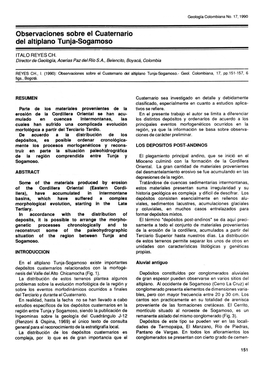 Observaciones Sobre El Cuaternario Del Altiplano Tunja-Sogamoso