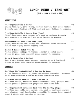 Lunch Menu / Take-Out (Tue - Sun / 11Am - 3Pm)