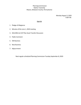 Planning Commission Radnor Township Wayne, Delaware County, Pennsylvania