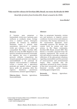 Vida Rural De Colonos De Erechim (RS), Brasil, Em Torno Da Década De 1960