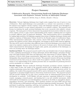 Project Summary Collaborative Research: Characterizing Small-Scale Lightning Discharges Associated with Explosive Volcanic Activity at Sakurajima Volcano Stephen R