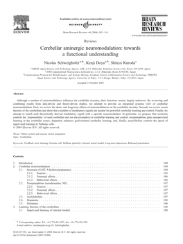 Cerebellar Aminergic Neuromodulation: Towards a Functional Understanding