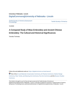 A Compared Study of Miao Embroidery and Ancient Chinese Embroidery: the Cultural and Historical Significances