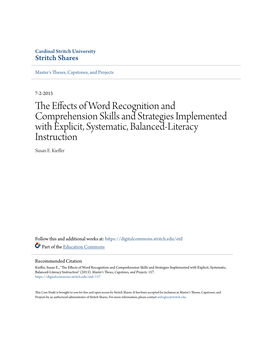 The Effects of Word Recognition and Comprehension Skills and Strategies Implemented with Explicit, Systematic, Balanced-Literacy Instruction" (2013)