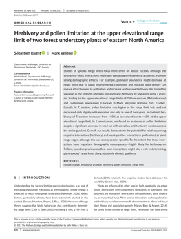 Herbivory and Pollen Limitation at the Upper Elevational Range Limit of Two Forest Understory Plants of Eastern North America