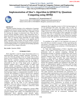 Implementation of Shor's Algorithm in QISKIT by Quantum Computing