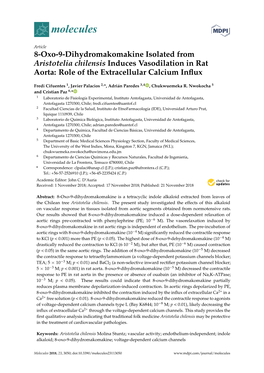 8-Oxo-9-Dihydromakomakine Isolated from Aristotelia Chilensis Induces Vasodilation in Rat Aorta: Role of the Extracellular Calcium Inﬂux