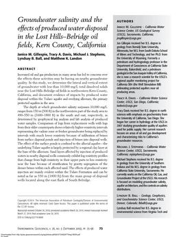 Groundwater Salinity and the Effects of Produced Water Disposal in The