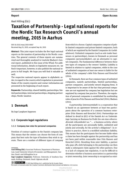 Taxation of Partnership - Legal National Reports for the Nordic Tax Research Council´S Annual Meeting, 2015 in Aarhus