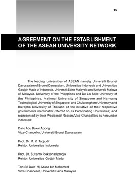 Agreement on the Establishment of the Asean University Network