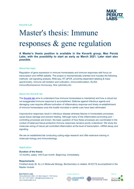 Master's Thesis: Immune Responses & Gene Regulation
