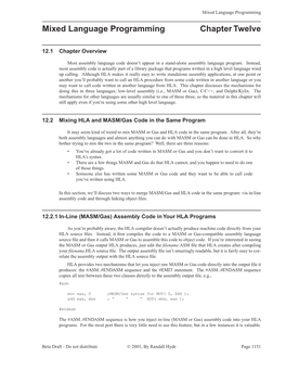 Mixed Language Programming Chapter Twelve