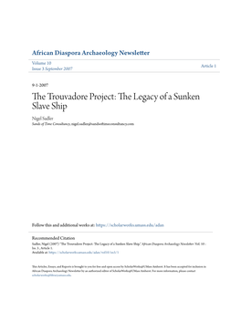 The Trouvadore Project: the Legacy of a Sunken Slave Ship