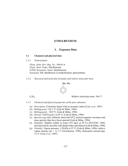 ETHYLBENZENE 1. Exposure Data