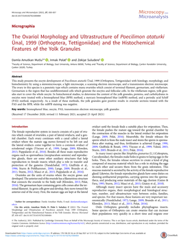 The Ovariol Morphology and Ultrastructure of Poecilimon Ataturki Ünal, 1999 (Orthoptera, Tettigoniidae) and the Histochemical Features of the Yolk Granules