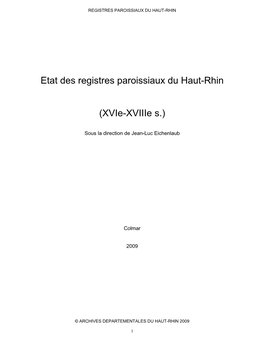 Etat Des Registres Paroissiaux Du Haut-Rhin