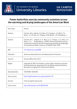 P. 1 Fewer Butterflies Seen by Community Scientists Across The