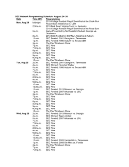 SEC Network Programming Schedule