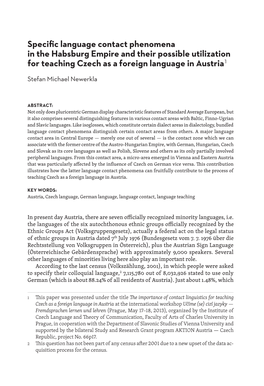 Specific Language Contact Phenomena in the Habsburg Empire and Their Possible Utilization for Teaching Czech As a Foreign Language in Austria1