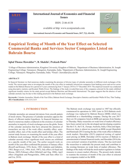 Empirical Testing of Month of the Year Effect on Selected Commercial Banks and Services Sector Companies Listed on Bahrain Bourse