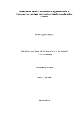 Impact of the National Medical Licensing Examination in Indonesia: Perspectives from Students, Teachers, and Medical Schools