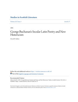 George Buchanan's Secular Latin Poetry and New Historicism David H