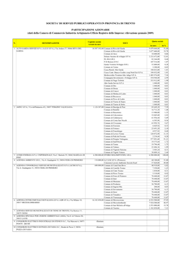 SOCIETA' DI SERVIZI PUBBLICI OPERANTI in PROVINCIA DI TRENTO PARTECIPAZIONI AZIONARIE (Dati Della Camera Di Commercio Industria