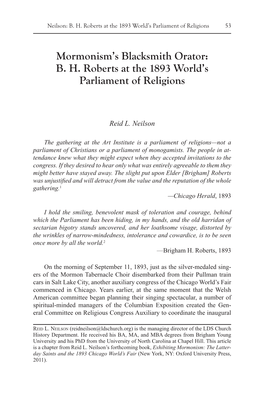 BH Roberts at the 1893 World's Parliament of Religions