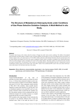 The Structure of Molybdenum-Heteropoly-Acids Under Conditions of Gas Phase Selective Oxidation Catalysis: a Multi-Method in Situ Study