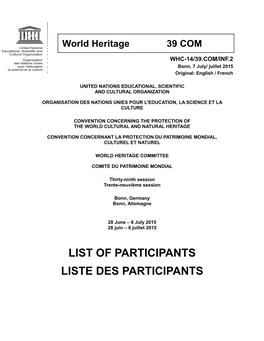 List of Participants (Draft)