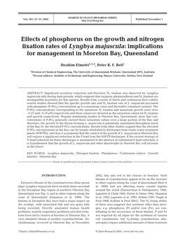 Effects of Phosphorus on the Growth and Nitrogen Fixation Rates of Lyngbya Majuscula: Implications for Management in Moreton Bay, Queensland