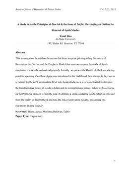 American Journal of Humanities & Islamic Studies Vol: 1 (2), 2018 1 A