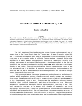 THEORIES of CONFLICT and the IRAQ WAR Daniel Lieberfeld