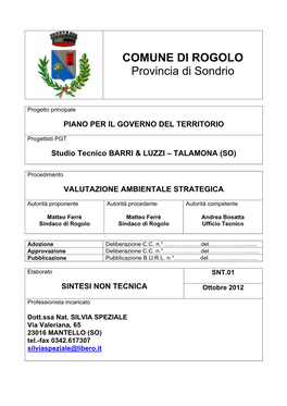 COMUNE DI ROGOLO Provincia Di Sondrio