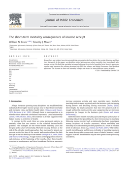 The Short-Term Mortality Consequences of Income Receipt