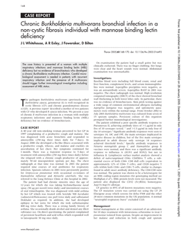 Chronic Burkholderia Multivorans Bronchial Infection in a Non-Cystic