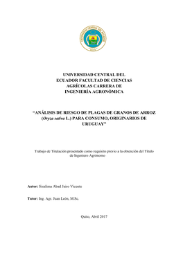 Universidad Central Del Ecuador Facultad De Ciencias Agrícolas Carrera De Ingeniería Agronómica