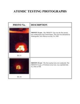 Atomic Testing Photographs