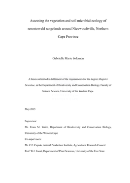 Assessing the Vegetation and Soil Microbial Ecology of Renosterveld Rangelands Around Nieuwoudtville, Northern Cape Province