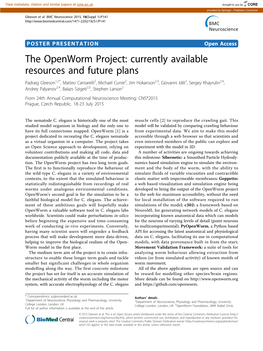 The Openworm Project: Currently Available Resources and Future Plans