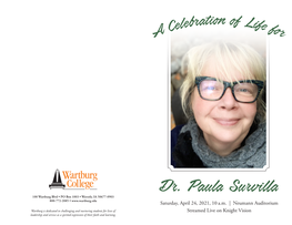 Dr. Paula Survilla 100 Wartburg Blvd • PO Box 1003 • Waverly, IA 50677-0903 800-772-2085 • Saturday, April 24, 2021, 10 A.M