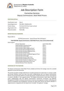 Job Description Form Corrective Services Deputy Commissioner, Adult Male Prisons