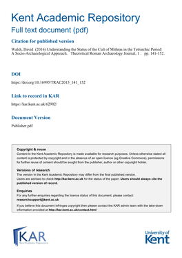 Understanding the Status of the Cult of Mithras.Pdf