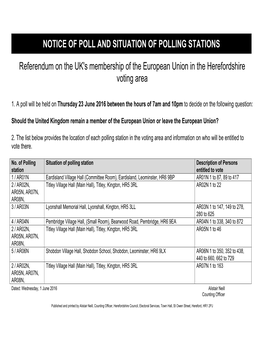 Notice of Poll and Situation of Polling Stations