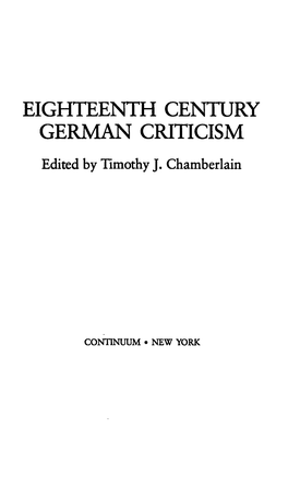 Eighteenth Century German Criticism