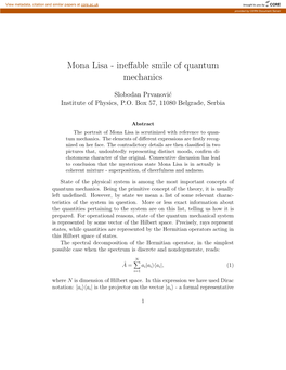 Mona Lisa - Ineﬀable Smile of Quantum Mechanics