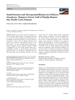 Stand Structure and Aboveground Biomass of a Pelliciera Rhizophorae Mangrove Forest, Gulf of Monitjo Ramsar Site, Pacific Coast, Panama