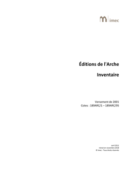 Éditions De L'arche Inventaire