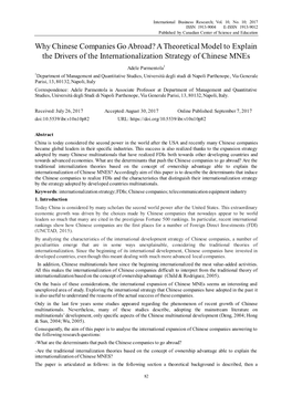 A Theoretical Model to Explain the Drivers of the Internationalization Strategy of Chinese Mnes