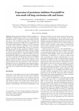 Expression of Proteinase Inhibitor-9/Serpinb9 in Non-Small Cell Lung Carcinoma Cells and Tissues